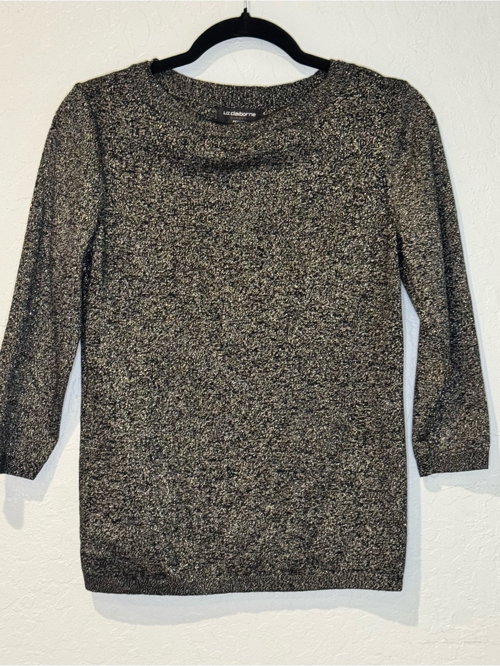 Liz Claiborne Metallic Black/Silver Knit Crewneck Sweater